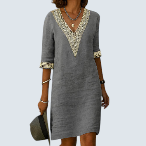 Half-Sleeve V-Neck Dress in a Lightweight Breathable Fabric