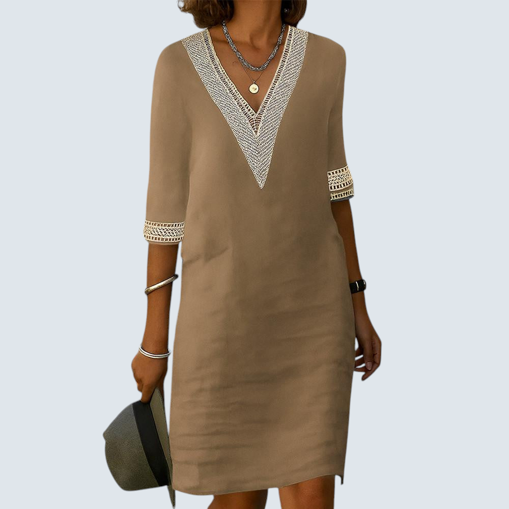 Half-Sleeve V-Neck Dress in a Lightweight Breathable Fabric