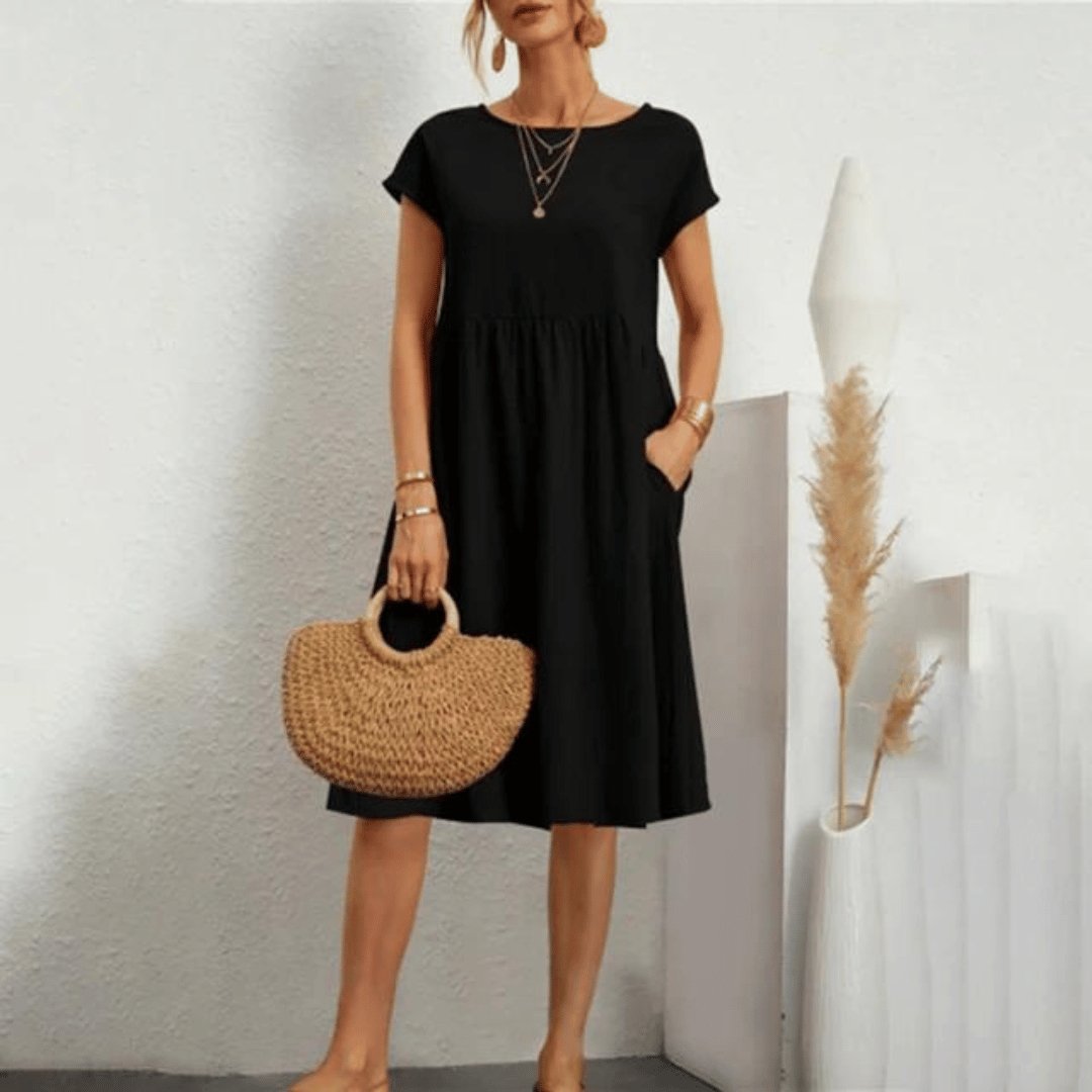 Round Neckline Dress with Lightweight Cotton Blend
