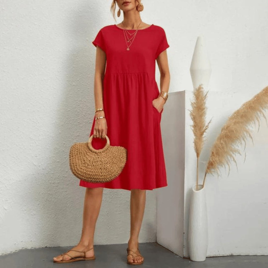 Round Neckline Dress with Lightweight Cotton Blend