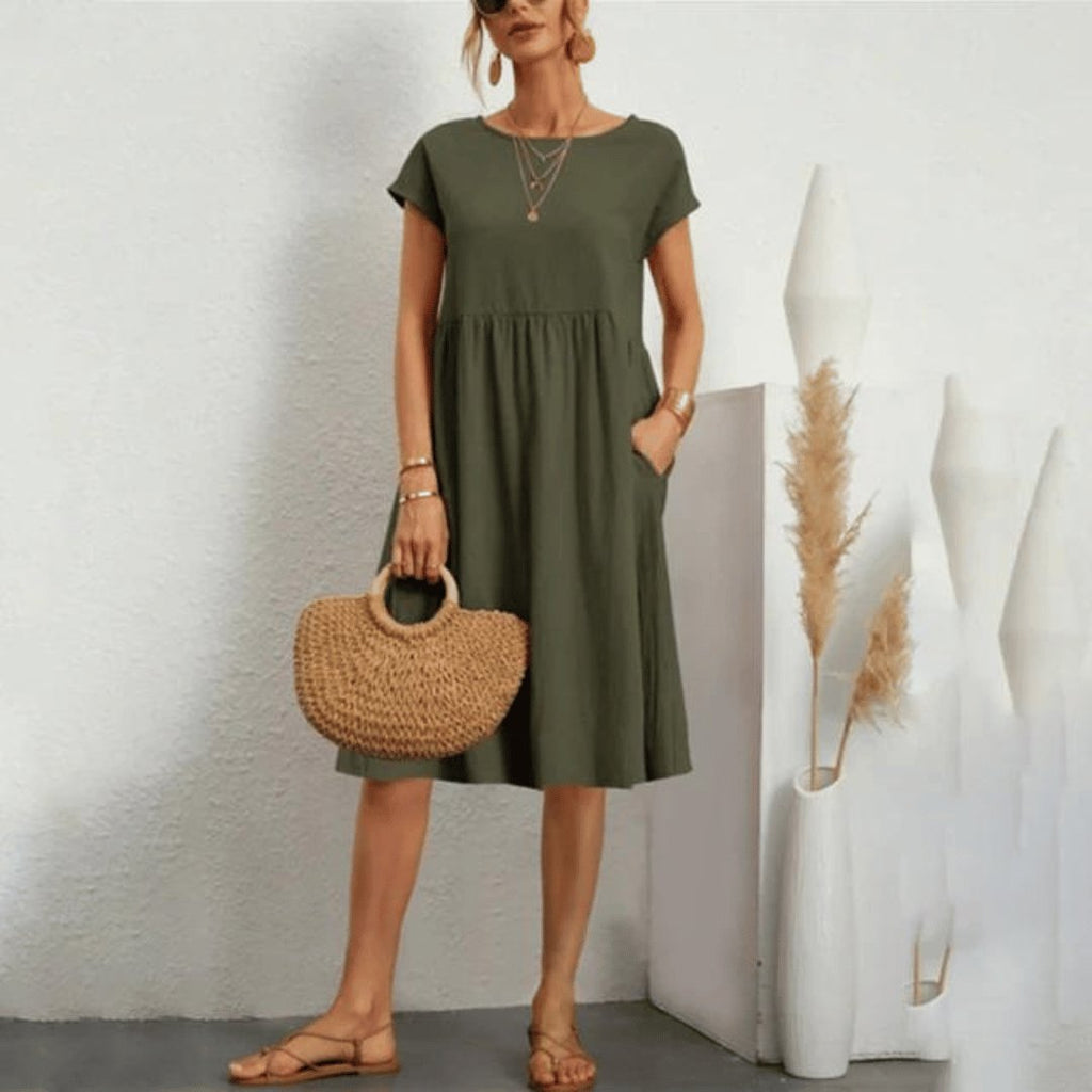 Round Neckline Dress with Lightweight Cotton Blend