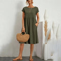 Round Neckline Dress with Lightweight Cotton Blend