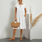 Round Neckline Dress with Lightweight Cotton Blend