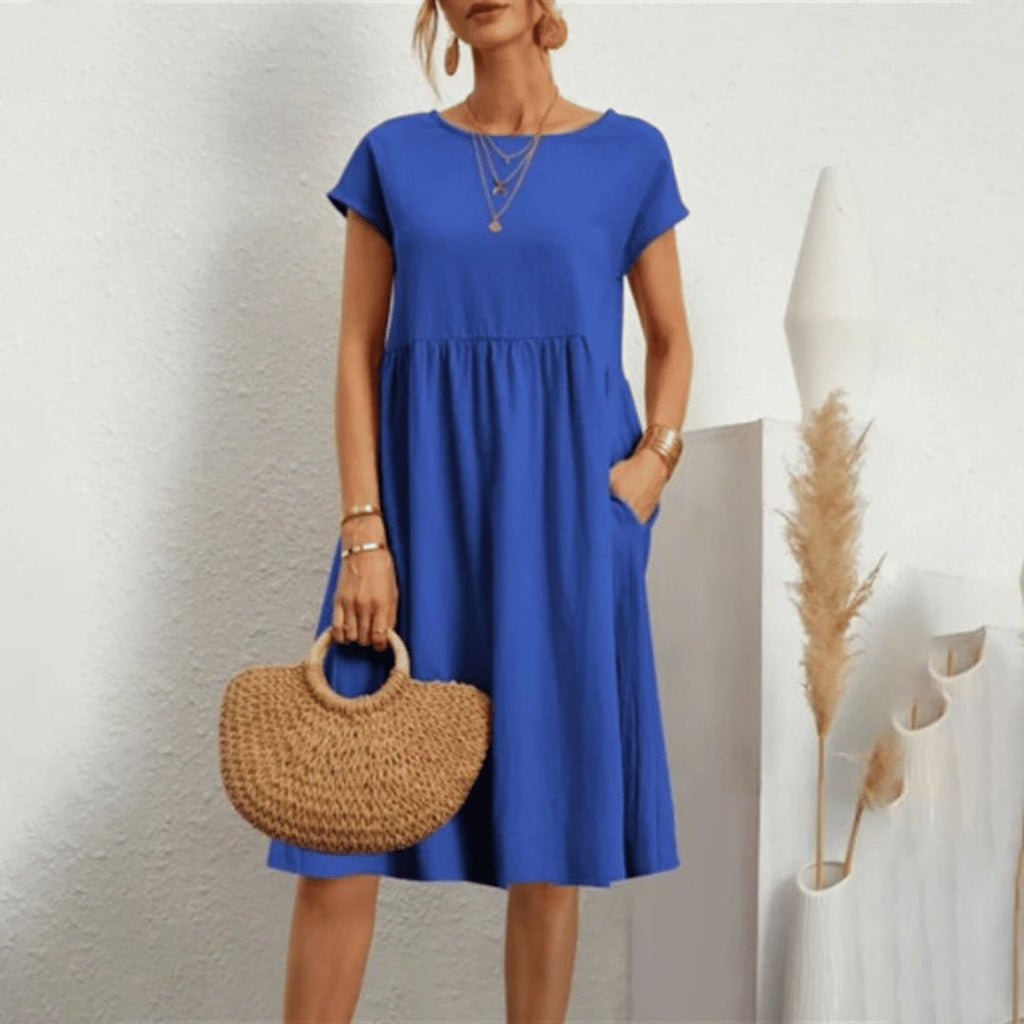 Round Neckline Dress with Lightweight Cotton Blend