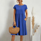 Round Neckline Dress with Lightweight Cotton Blend