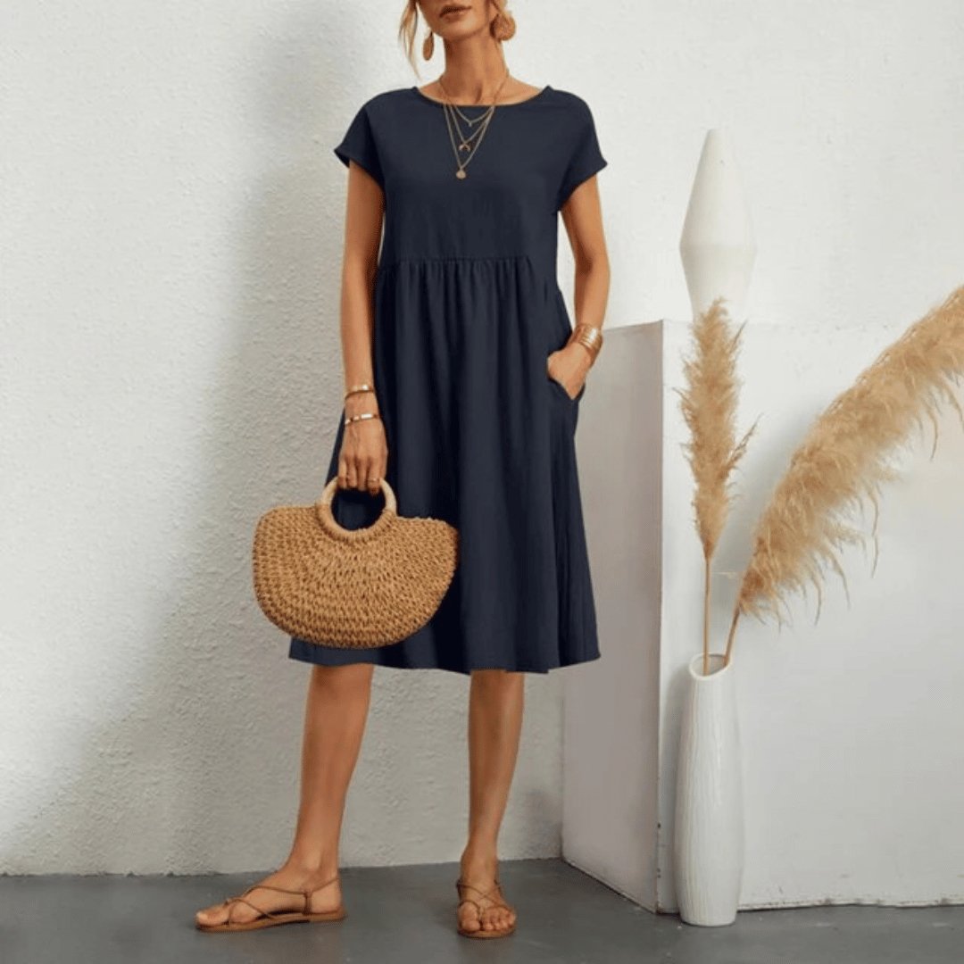 Round Neckline Dress with Lightweight Cotton Blend