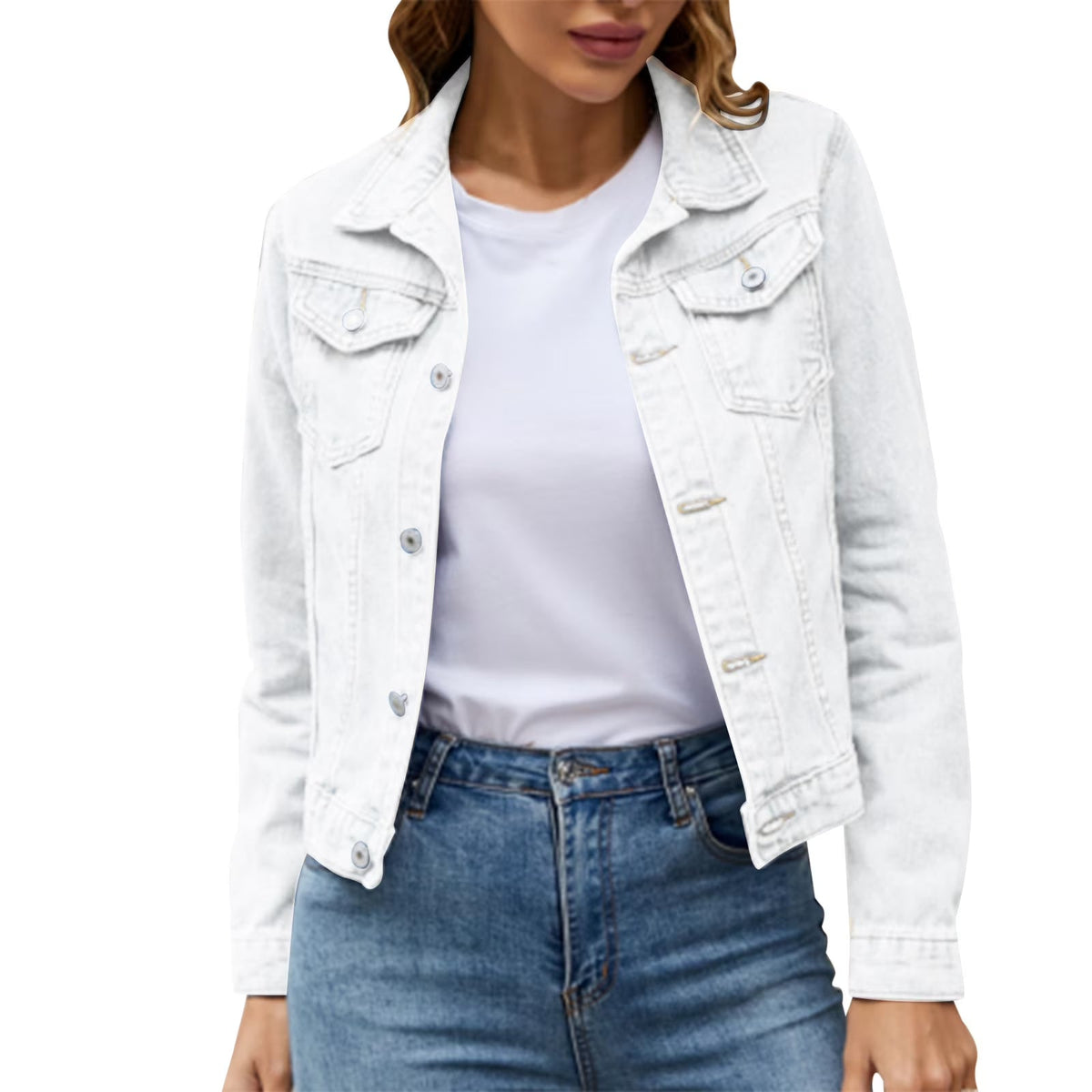 Denim Jacket with Button Closure and Pockets