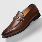 Men's Black Faux Leather Loafers with Decorative Buckle