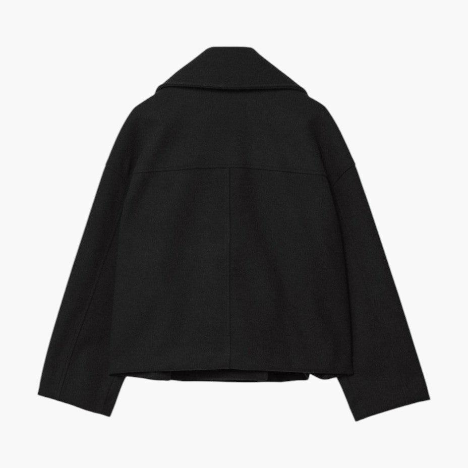 Cropped Trench Coat with Double Button Front and Notched Lapel
