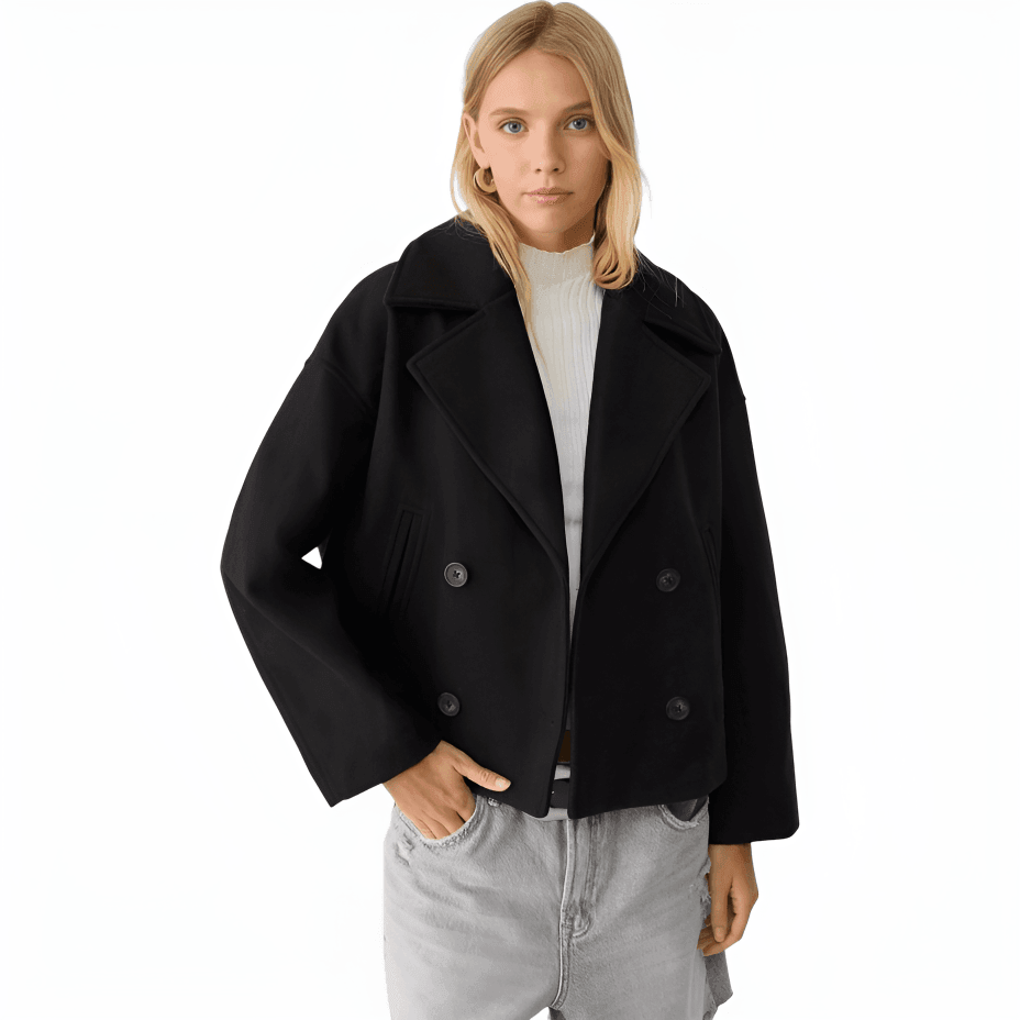 Cropped Trench Coat with Double Button Front and Notched Lapel