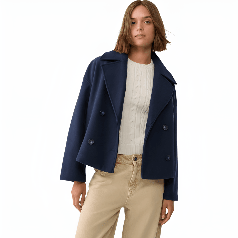 Cropped Trench Coat with Double Button Front and Notched Lapel