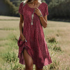 Vestido boho de estampado floral con escote de pico y cintura alta