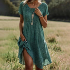 Vestido boho de estampado floral con escote de pico y cintura alta