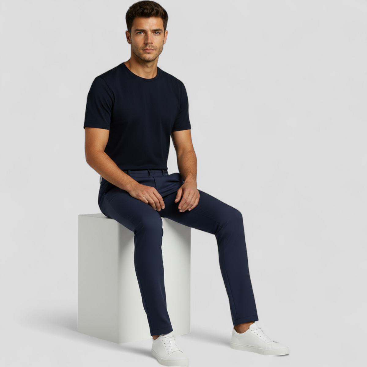 Men's Slim Fit Trousers with Elastic Waistband and Pockets