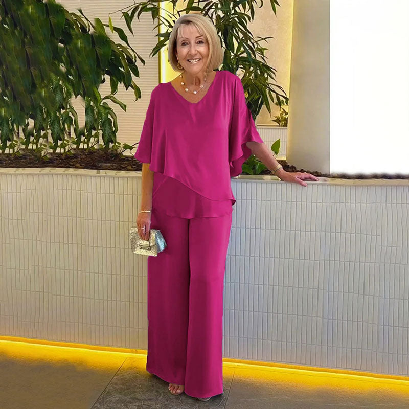Checked Two Piece Set with V Neckline