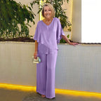 Checked Two Piece Set with V Neckline