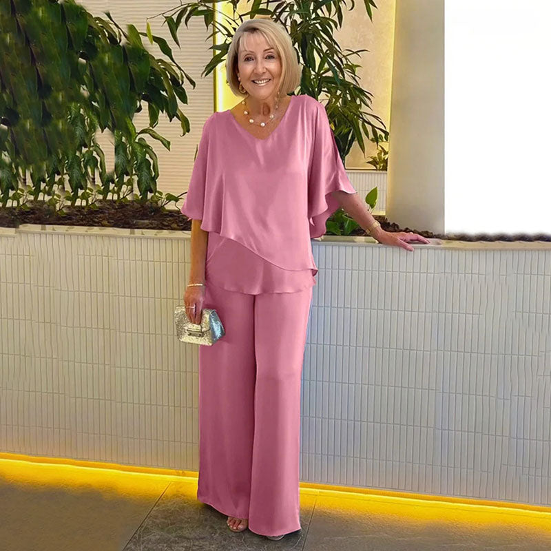 Checked Two Piece Set with V Neckline