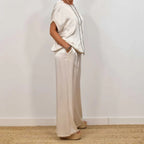 Satin Look Two Piece Set with Wide Leg Trousers