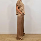 Satin Look Two Piece Set with Wide Leg Trousers