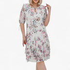 Pleated Print Maxi Dress with Two-Layer High Hem