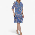 Pleated Print Maxi Dress with Two-Layer High Hem
