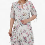 Pleated Print Maxi Dress with Two-Layer High Hem