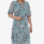 Pleated Print Maxi Dress with Two-Layer High Hem