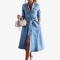 Button-Down Denim Dress with Adjustable Waist and Pockets