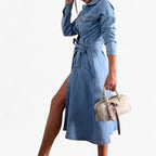 Button-Down Denim Dress with Adjustable Waist and Pockets