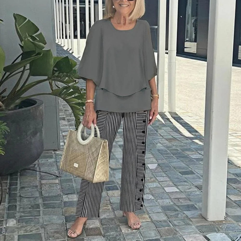 Printed Two Piece Set with Wide Leg Elasticated Trousers