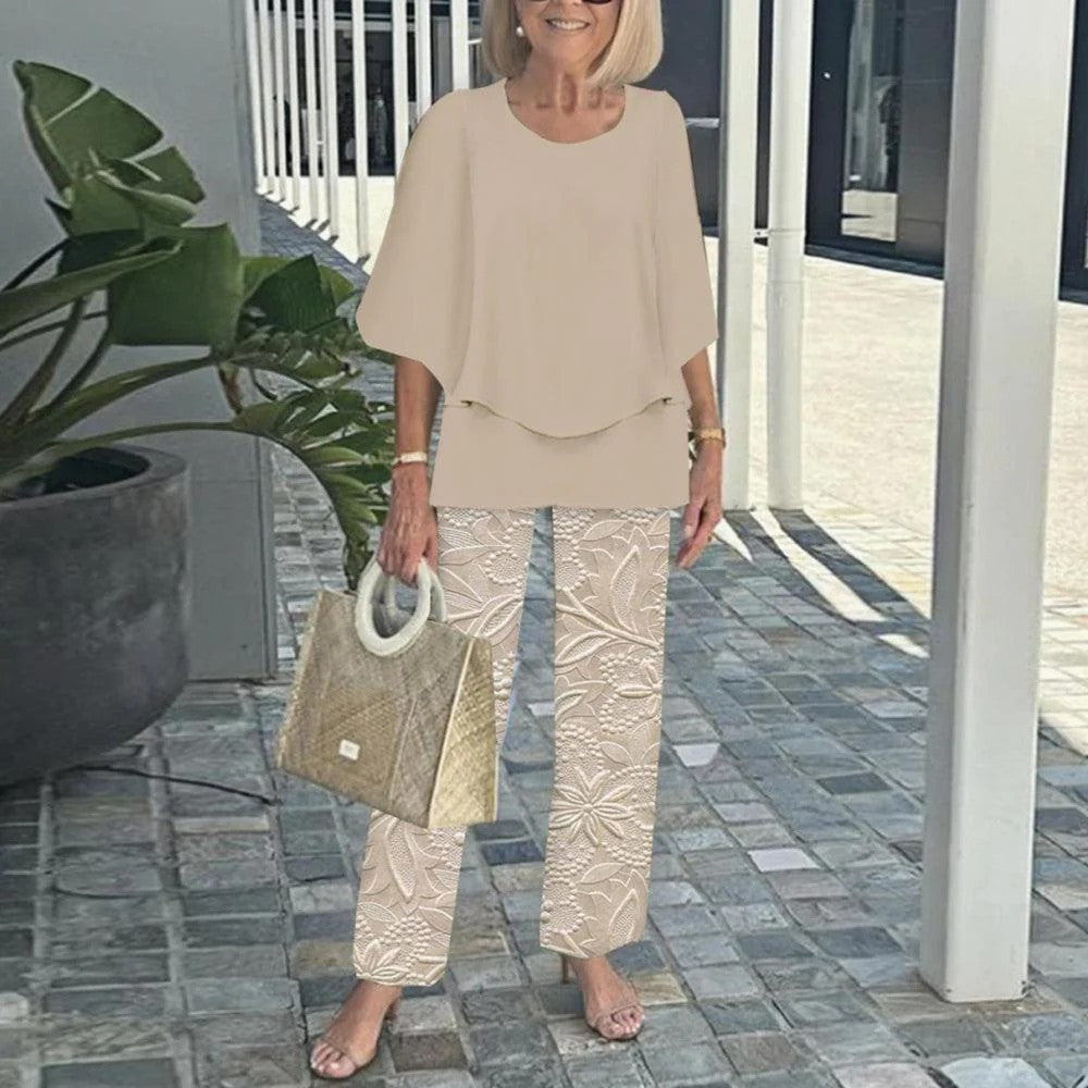 Printed Two Piece Set with Wide Leg Elasticated Trousers