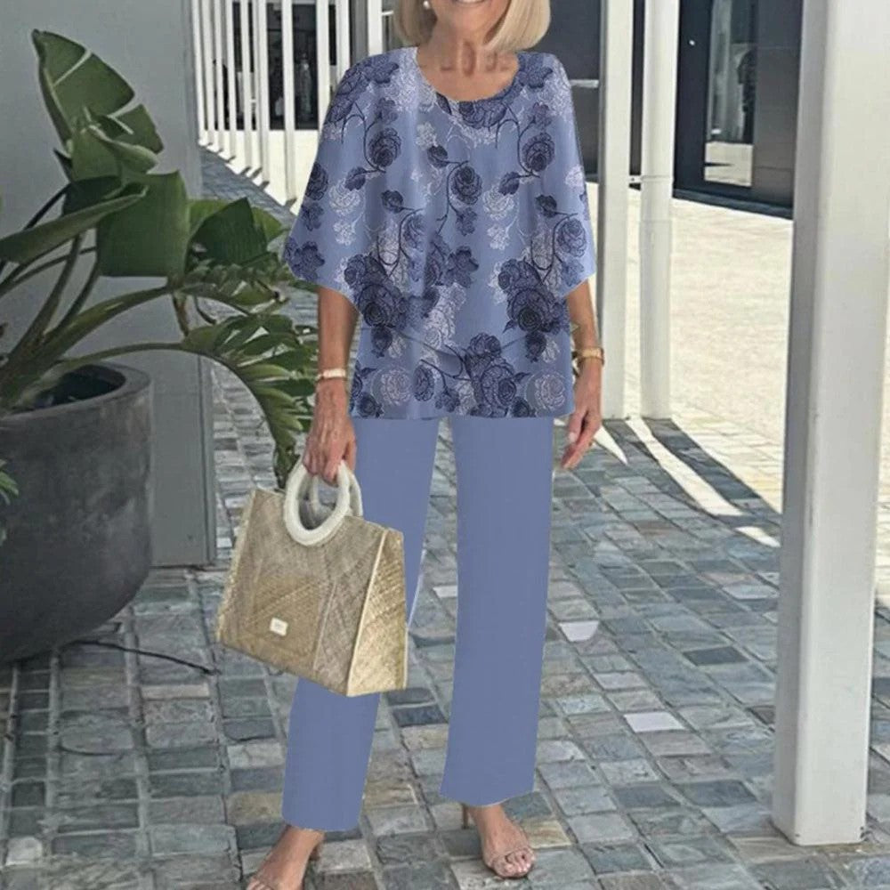 Printed Two Piece Set with Wide Leg Elasticated Trousers