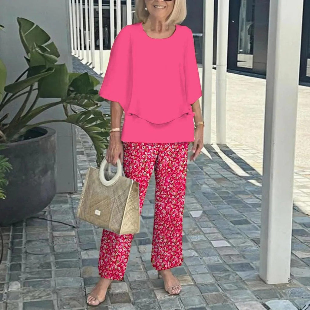 Printed Two Piece Set with Wide Leg Elasticated Trousers
