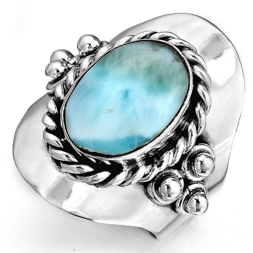 Oval Pale Blue Stone Boho Ring in Silver Colour with Relaxed Style