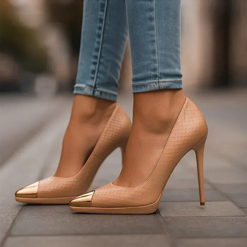 Textured Court Heels with Metallic Point Detail