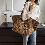 Bolso tote de lona oversize con estampado de leopardo