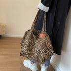 Bolso tote de lona oversize con estampado de leopardo