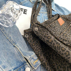 Bolso tote de lona oversize con estampado de leopardo