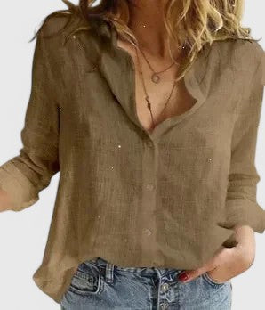 Cotton Linen Button Down Blouse with Relaxed Fit