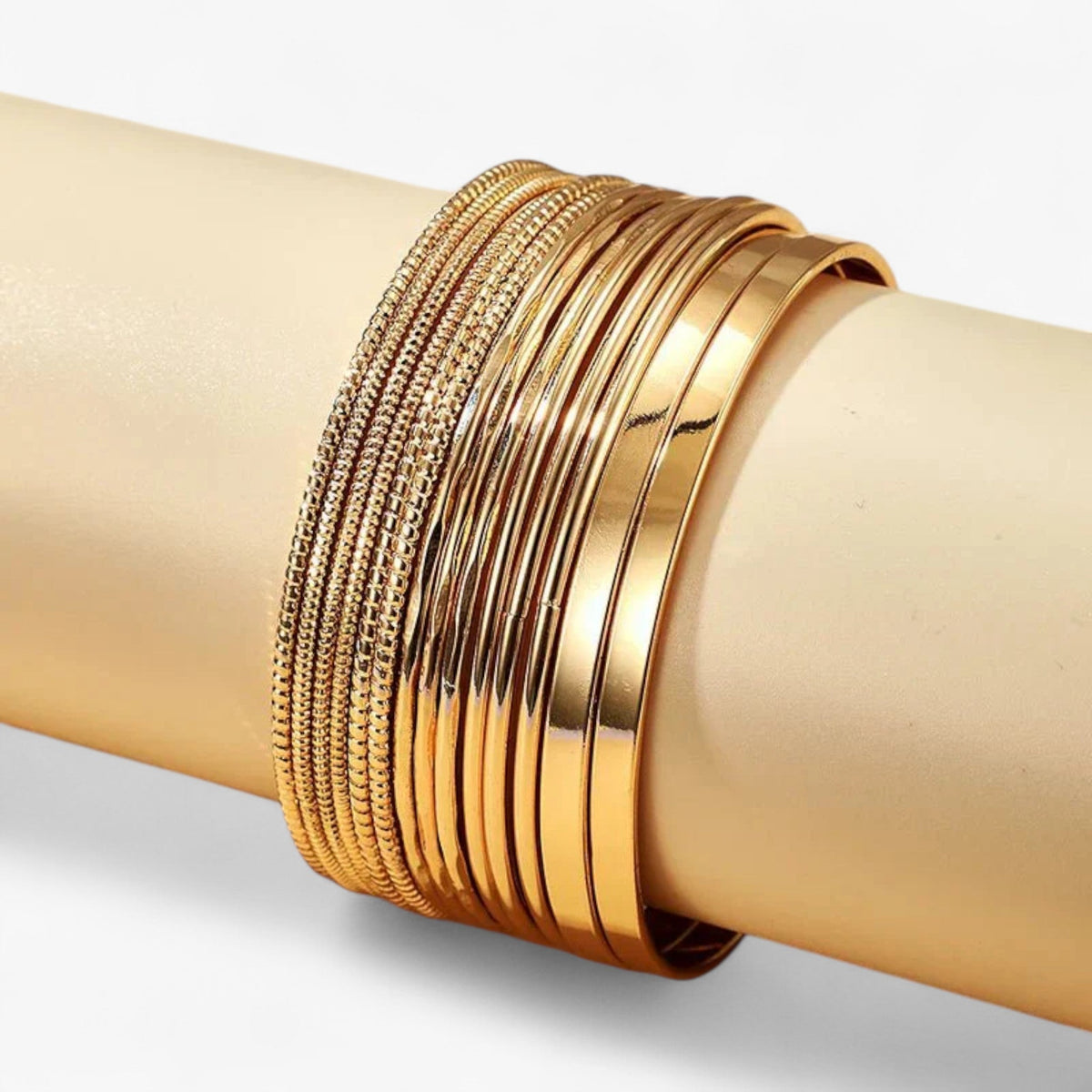 Gold-Tone Layered Bracelet Set with Metal Braid Detail