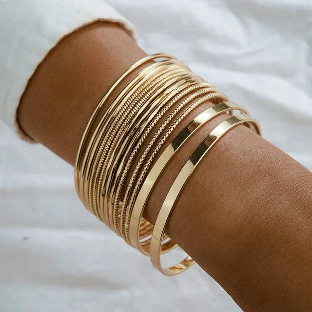 Gold-Tone Layered Bracelet Set with Metal Braid Detail