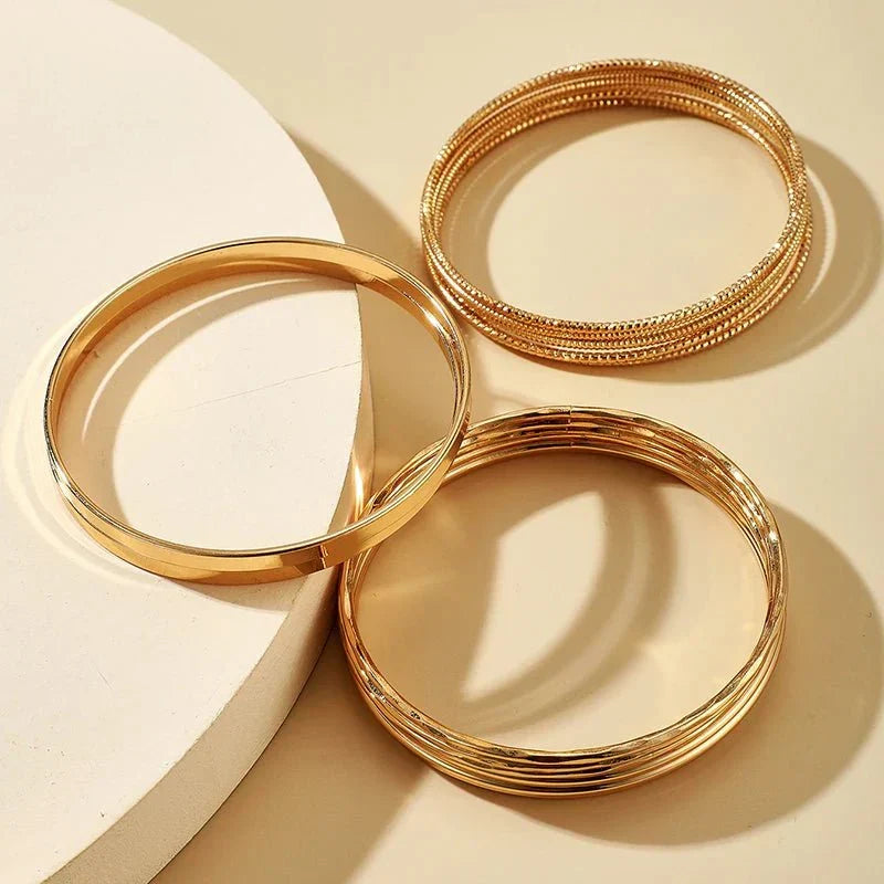 Gold-Tone Layered Bracelet Set with Metal Braid Detail