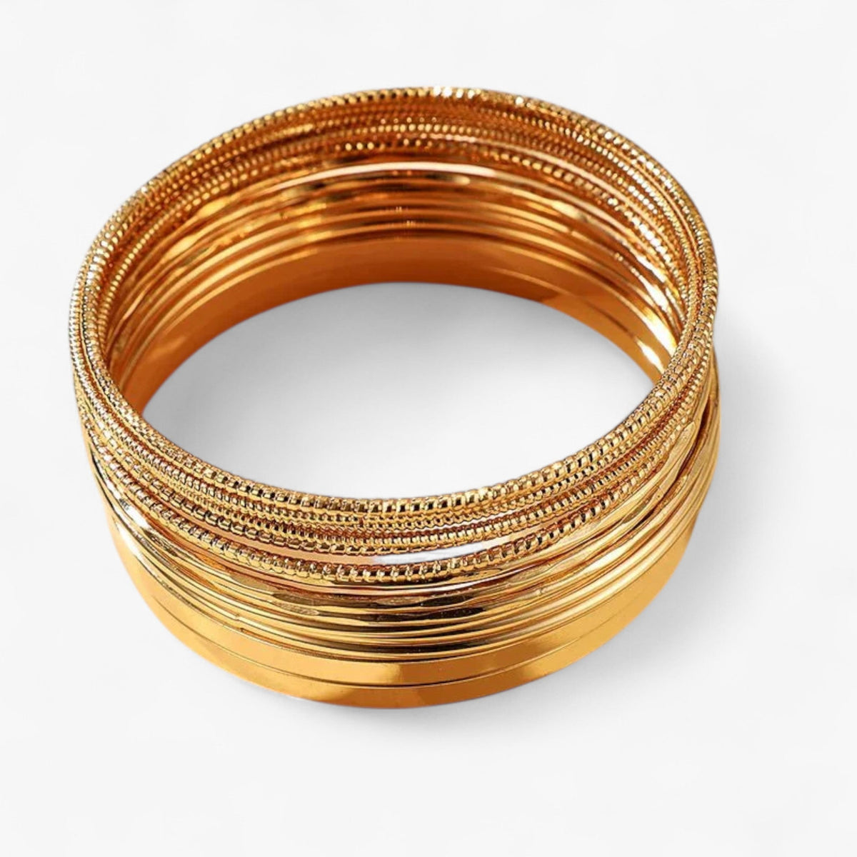 Gold-Tone Layered Bracelet Set with Metal Braid Detail