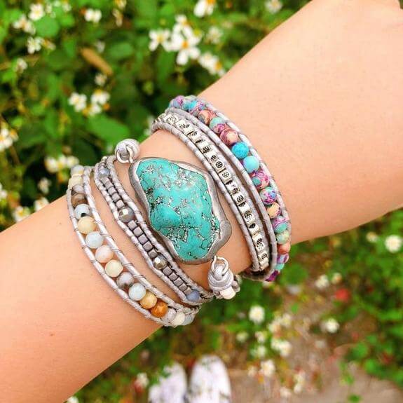 Turquoise Wrap Bracelet with Natural Stone Beads