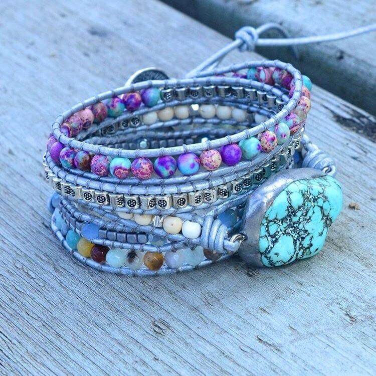 Turquoise Wrap Bracelet with Natural Stone Beads