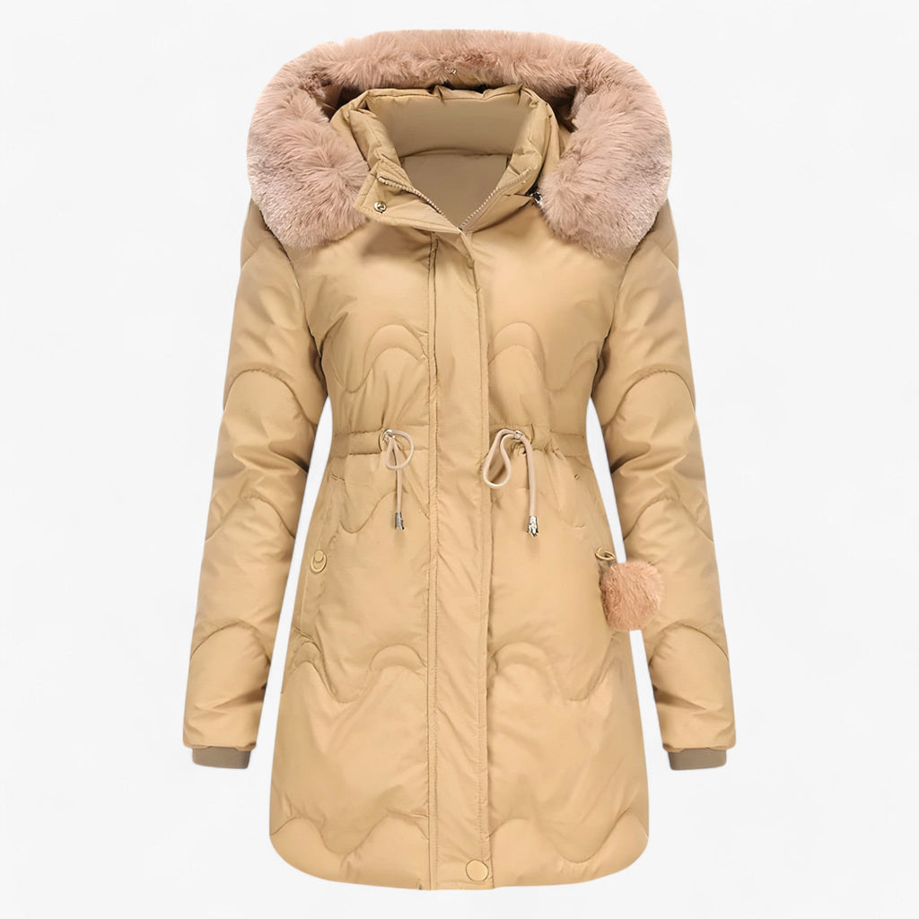 Hooded Padded Down Jacket with Thick Faux Fur Trim