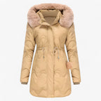Hooded Padded Down Jacket with Thick Faux Fur Trim