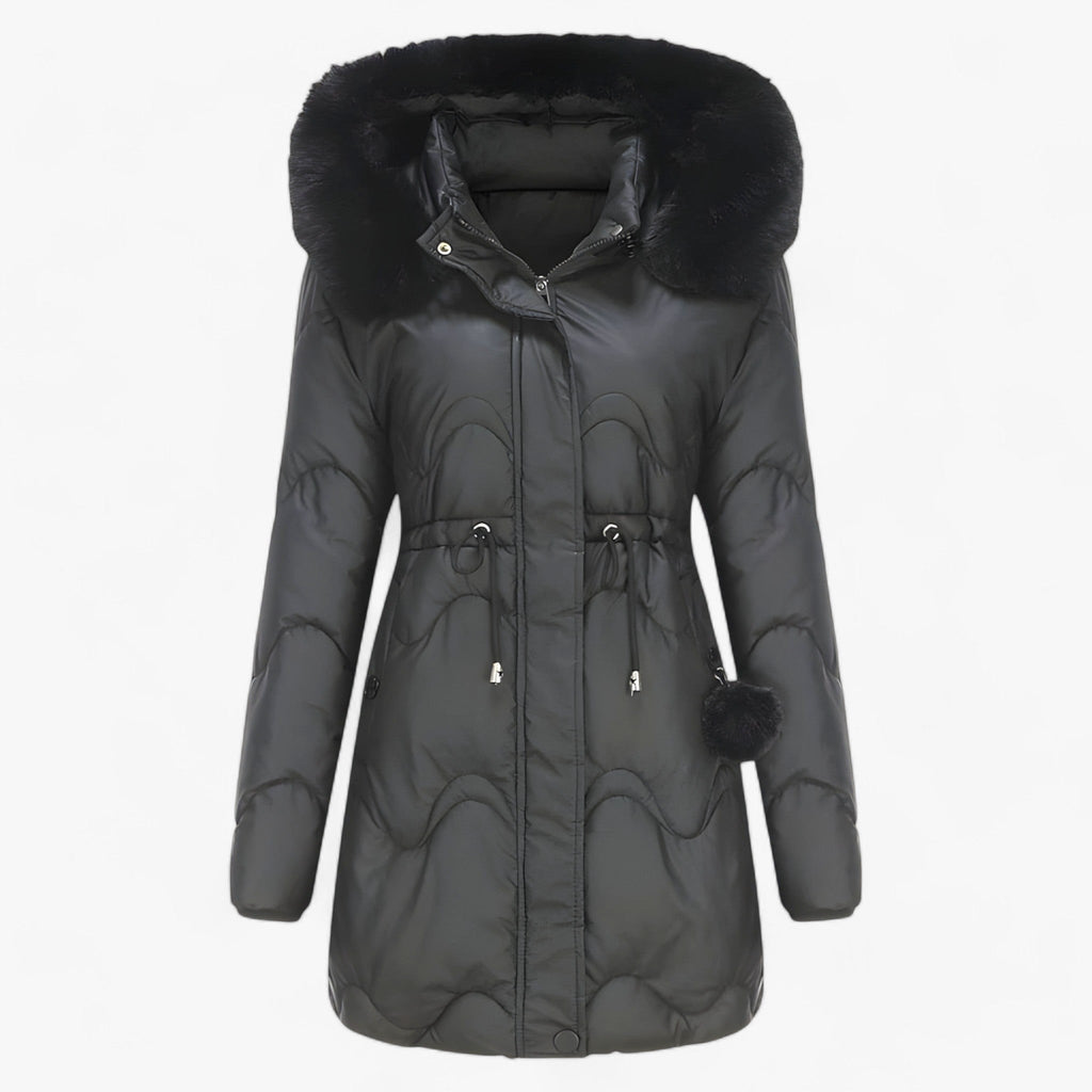 Hooded Padded Down Jacket with Thick Faux Fur Trim