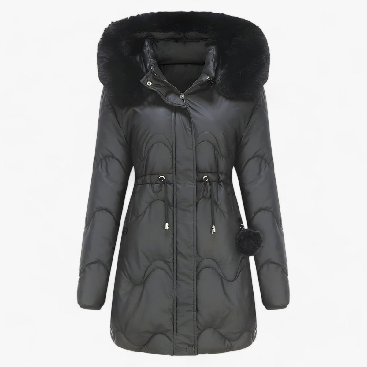 Hooded Padded Down Jacket with Thick Faux Fur Trim