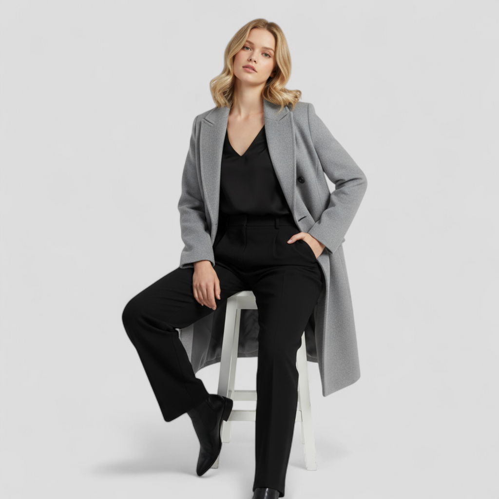 Abrigo de lana cruzado para otoño e invierno